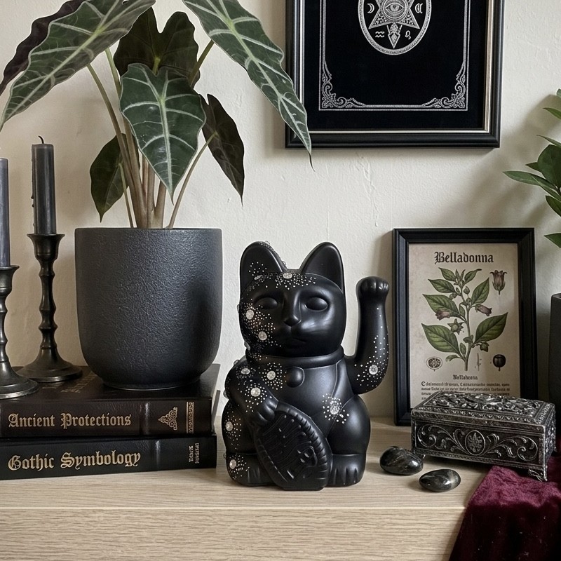 Gothic red and black ombre Maneki Neko Lucky Cat