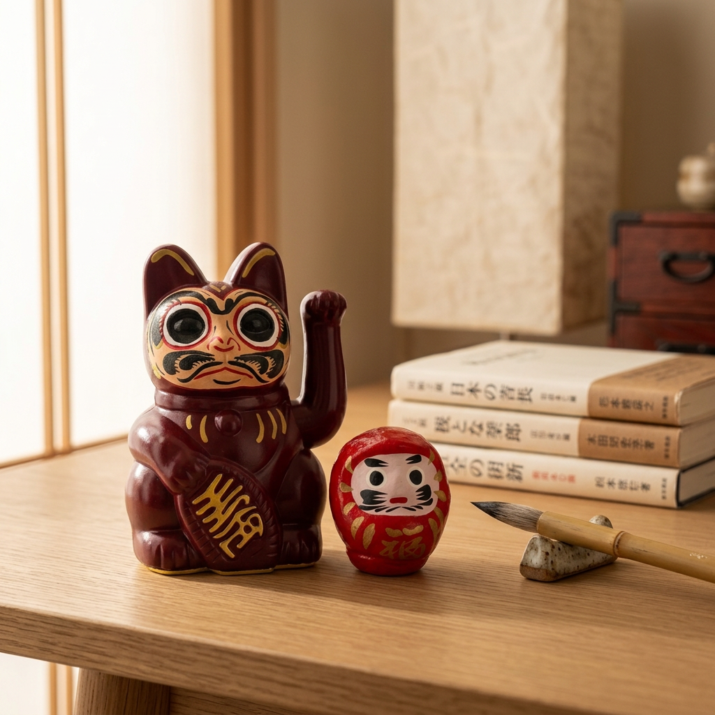 DARUMA DOLL MASK — hand-painted Maneki Neko Lucky Cat by Endorphin Art