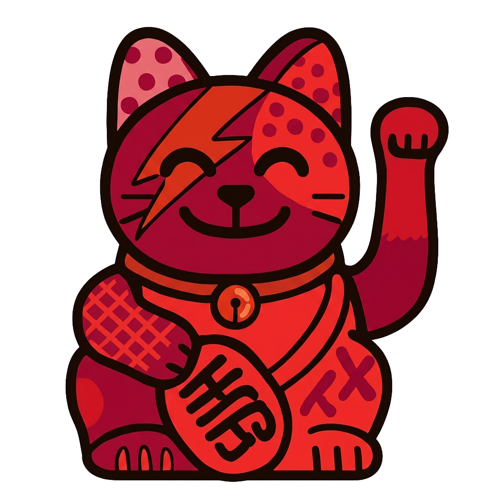 Red hand-painted Maneki Neko Lucky Cat — symbol of safety