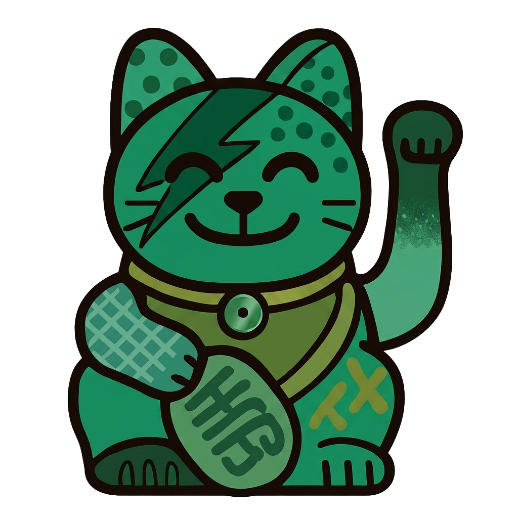 Green hand-painted Maneki Neko Lucky Cat — symbol of success