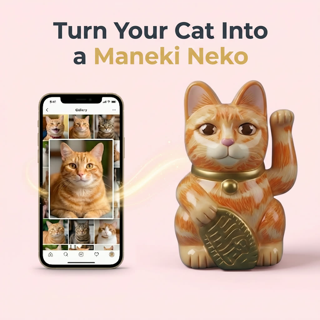 Turn your cat into a hand-painted Maneki Neko Lucky Cat