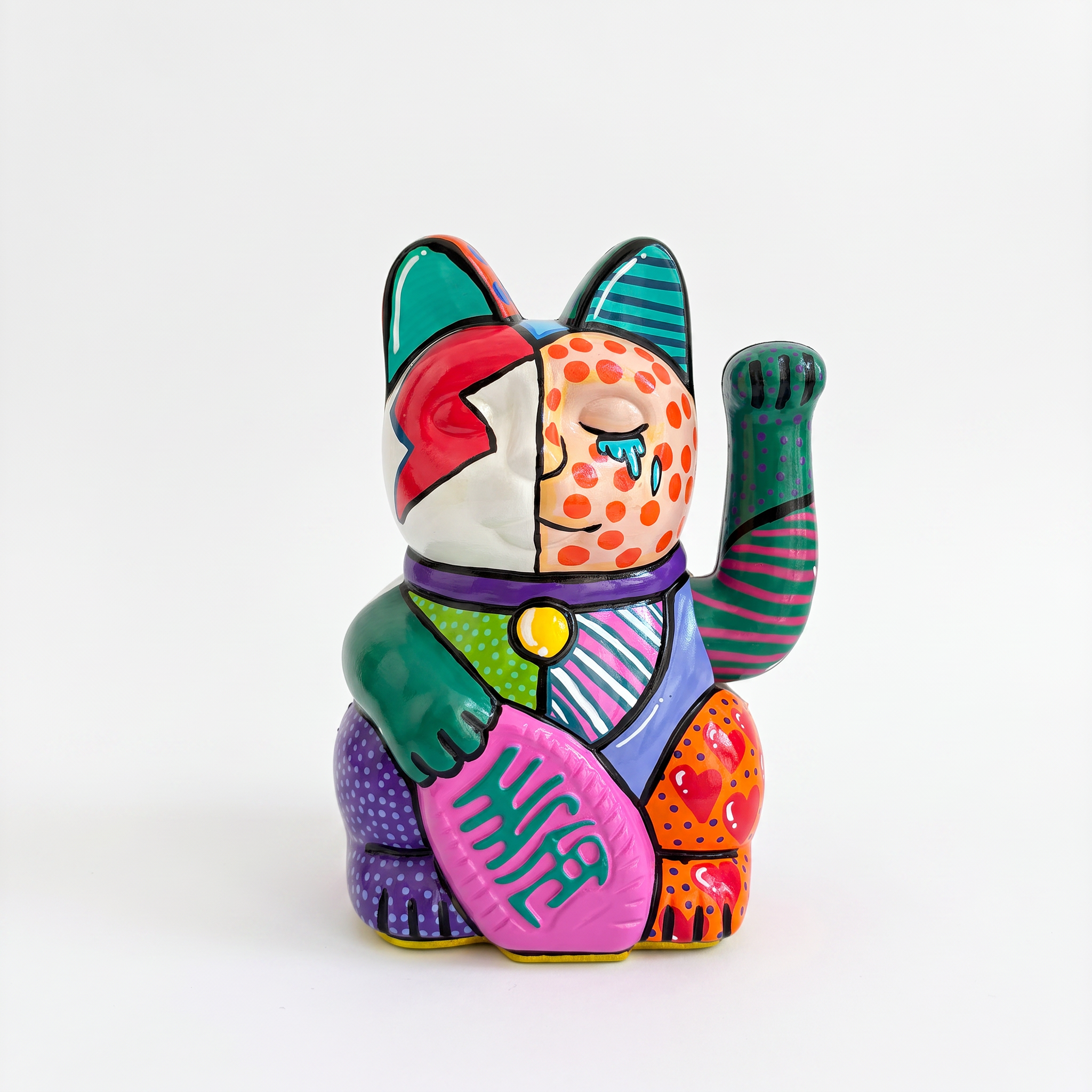 POP ART LUCKY CAT — hand-painted Maneki Neko Lucky Cat by Endorphin Art in a styled home setting (view 2)
