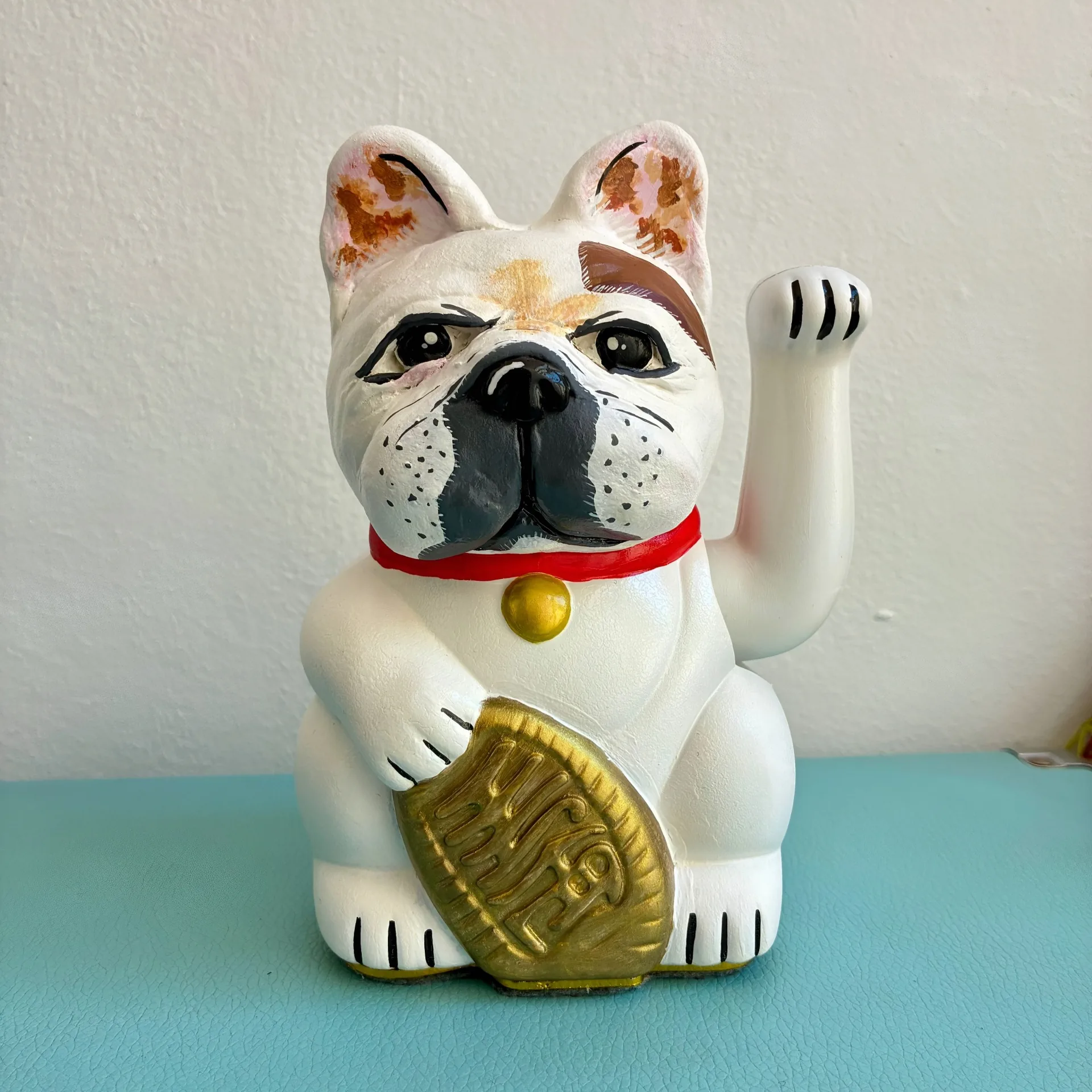 Custom French Bulldog hand-painted Maneki Neko Lucky Cat pet portrait