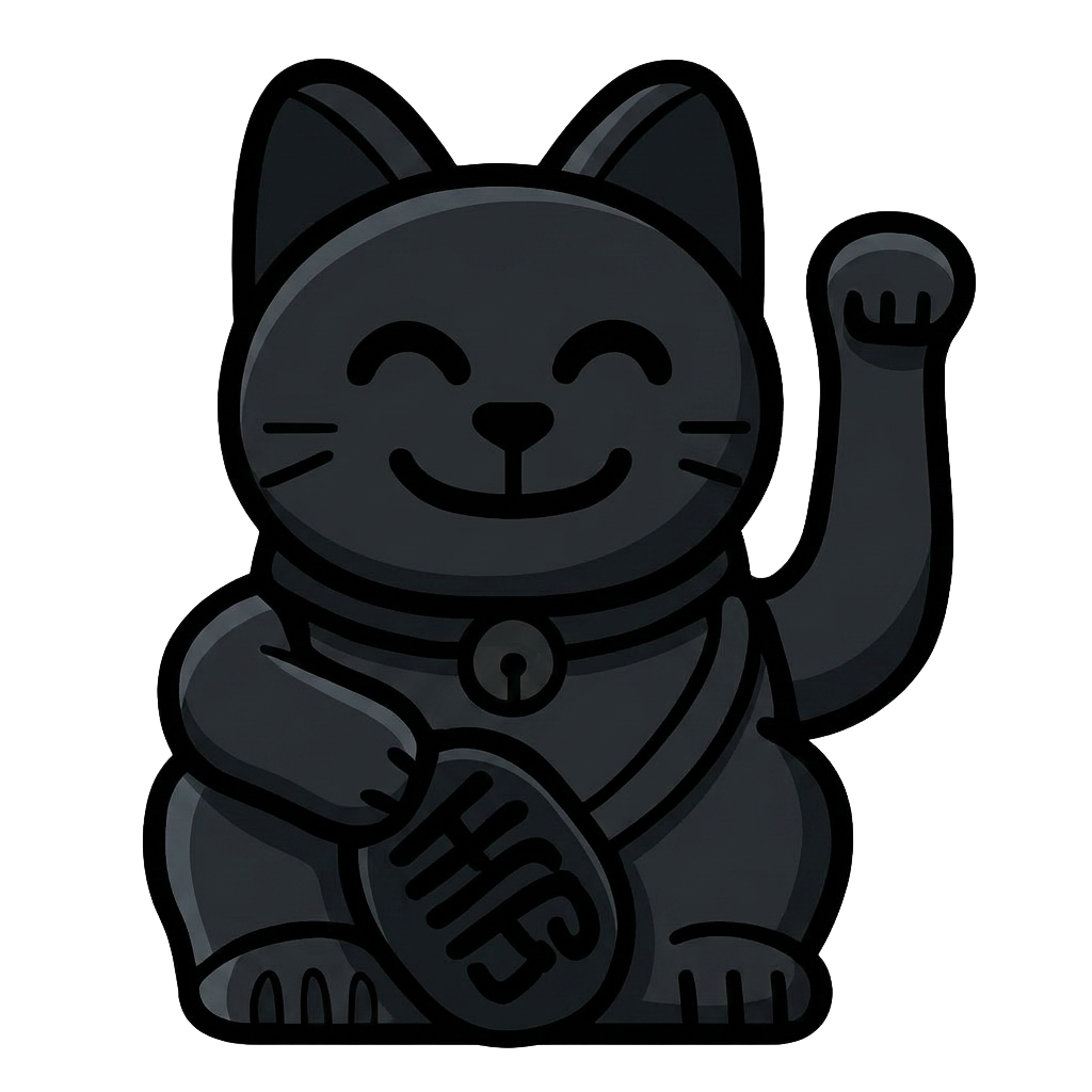 Black hand-painted Maneki Neko Lucky Cat — symbol of protection