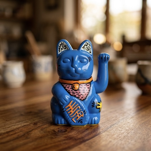 Hand-painted pop-art Maneki Neko Lucky Cat with bold colors